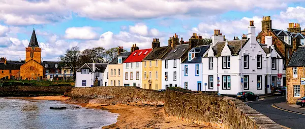 The vibrant, colourful houses lining the waterfront in Anstruther, Fife